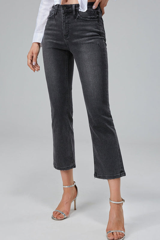 ELAINE HIGH RISE CROP FLARE JEANS BYF1065 BLACK ICE