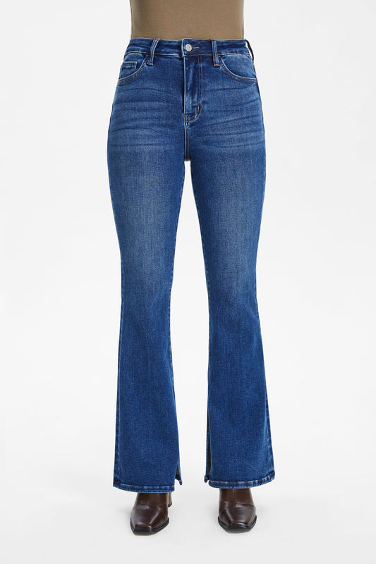 HIGH RISE FLARE JEANS WITH SLIT BYF1095 STARLIGHT