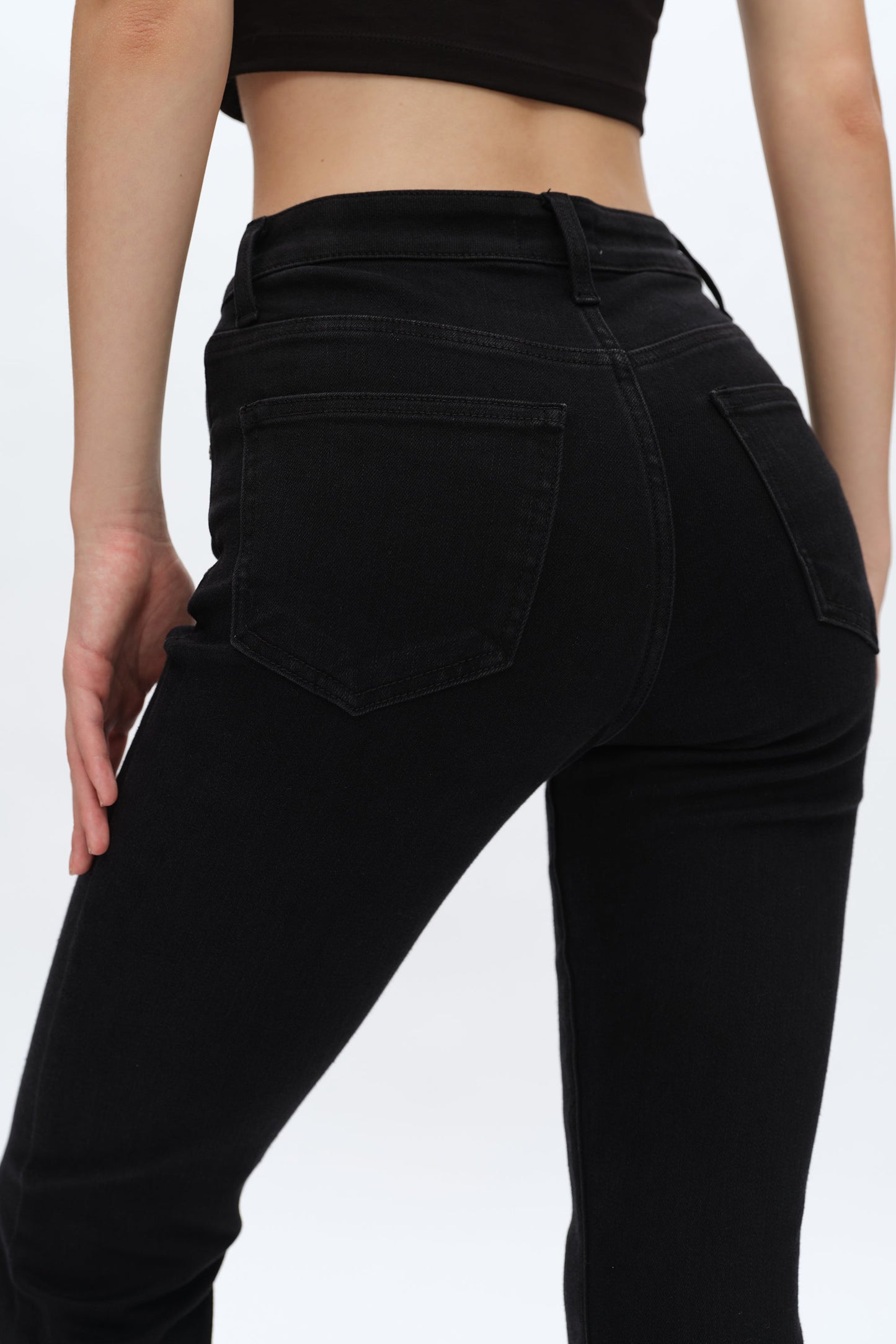 HIGH RISE FLARE JEANS WITH CRINKLE BYF1127 (BYHE057) SOLID BLACK