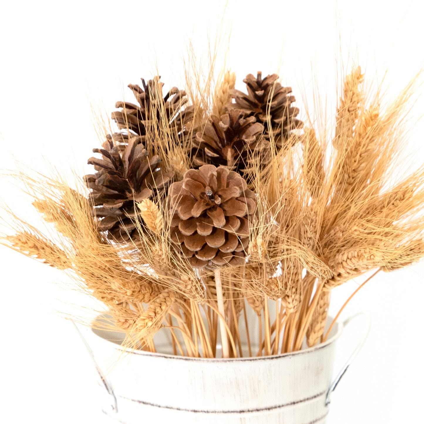 Wheat and Pinecone Rustic Bouquet closeup