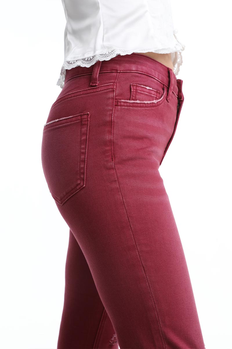 EMILY HIGH RISE DISTRESSED FLARE PANTS BYF1077 WINE