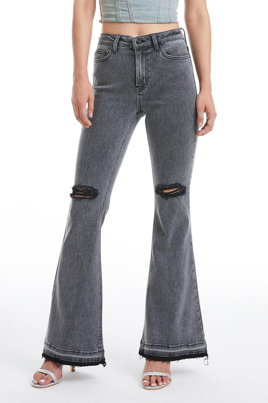 LAUREN HIGH RISE FLARE JEANS WITH RAW HEM BYF1129 (BYHE055) HEATHER GRAY