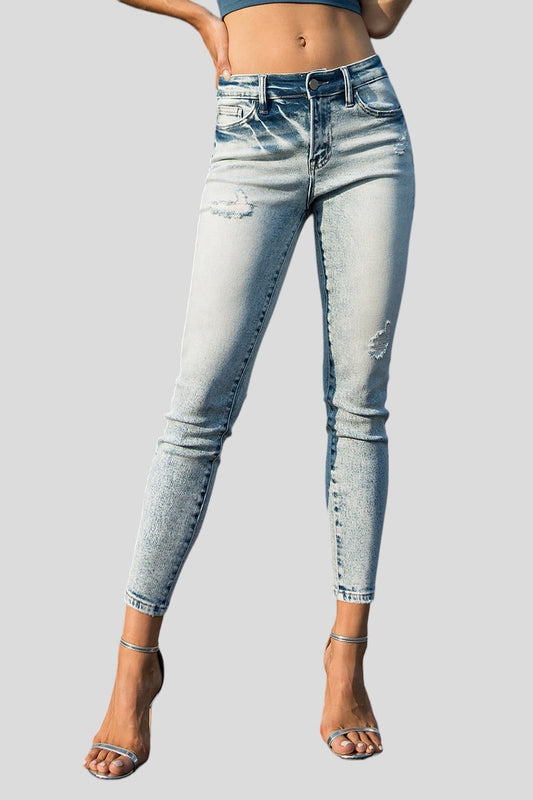 MID RISE DISTRESSED ANKLE SKINNY JEANS BYS2016 LIGHT BLUE