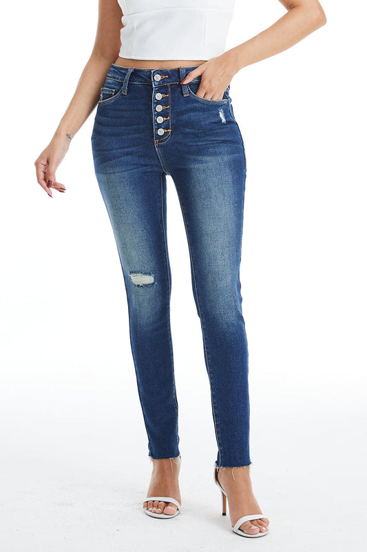 HIGH RISE BUTTON FLY SKINNY JEANS BYS2022 DARK BLUE