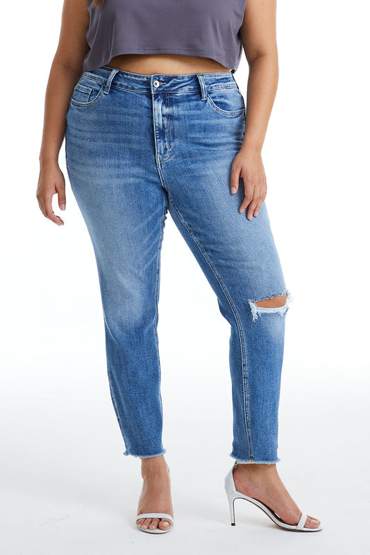 HIGH RISE CROP SKINNY JEANS BYS2119-P DARK BLUE PLUS SIZE