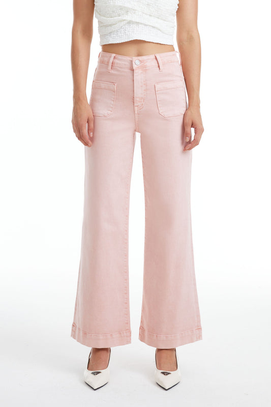 LUNA HIGH RISE WIDE LEG JEANS WITH PATCH POCKET BYW8139 (BYHE018) PEACH PINK
