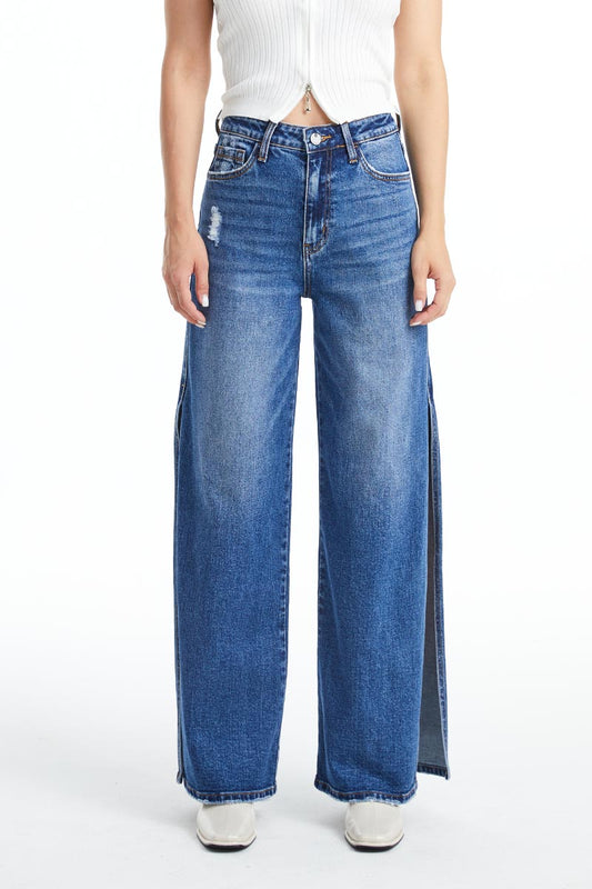 HIGH RISE WIDE LEG JEANS WITH SLIT BYW8037 FREEFALL