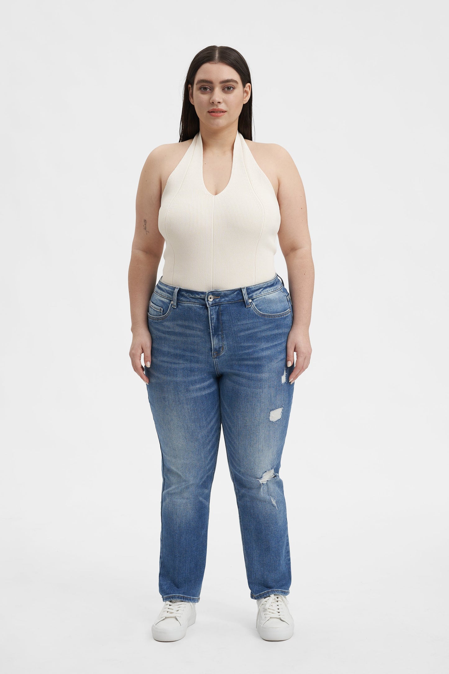 HIGH RISE GRINDED MOM JEANS BYM3059-P BLUELOVER PLUS SIZE
