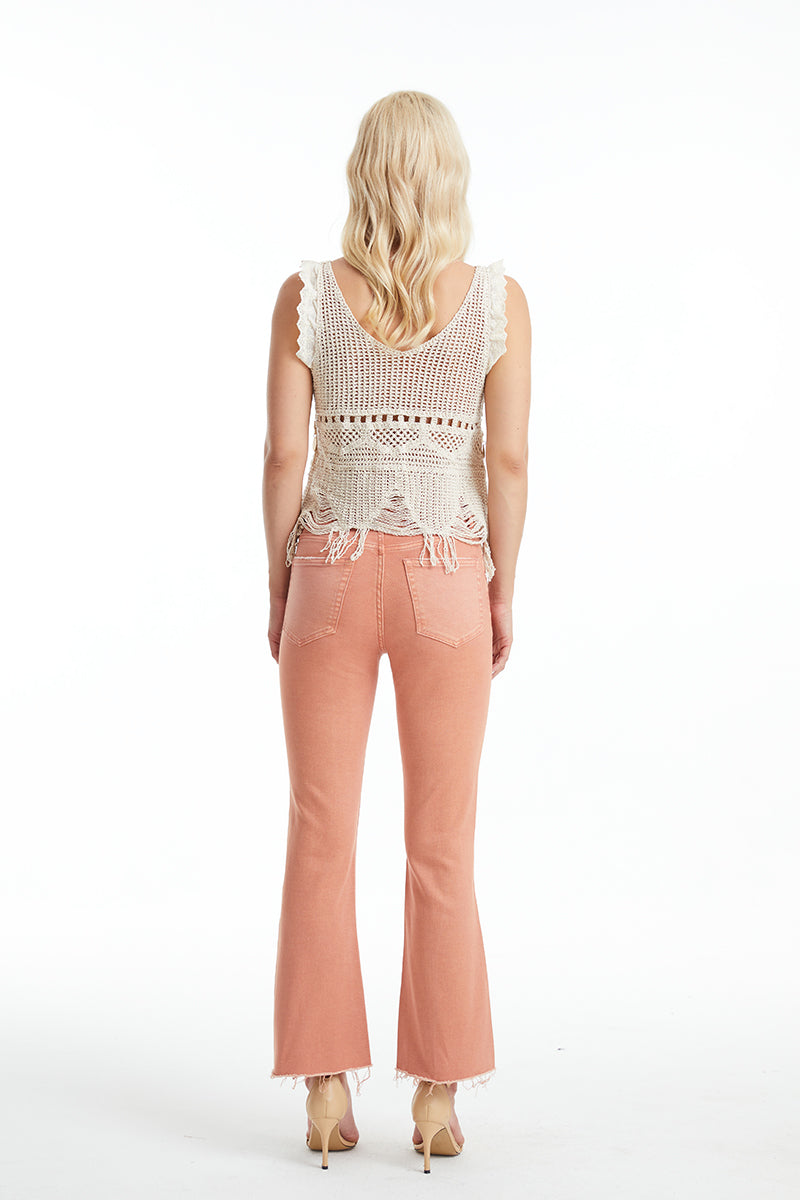 EMILY HIGH RISE DISTRESSED FLARE PANTS BYF1077 SALMON