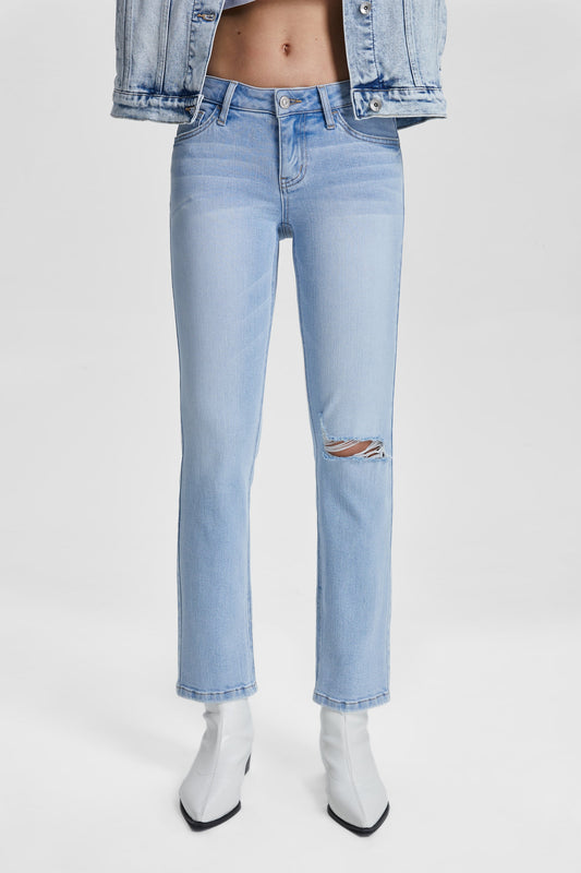 ALLY SUPER LOW RISE SLIM STRAIGHT JEANS BYT5201 (BYHE159) SKY BLUE