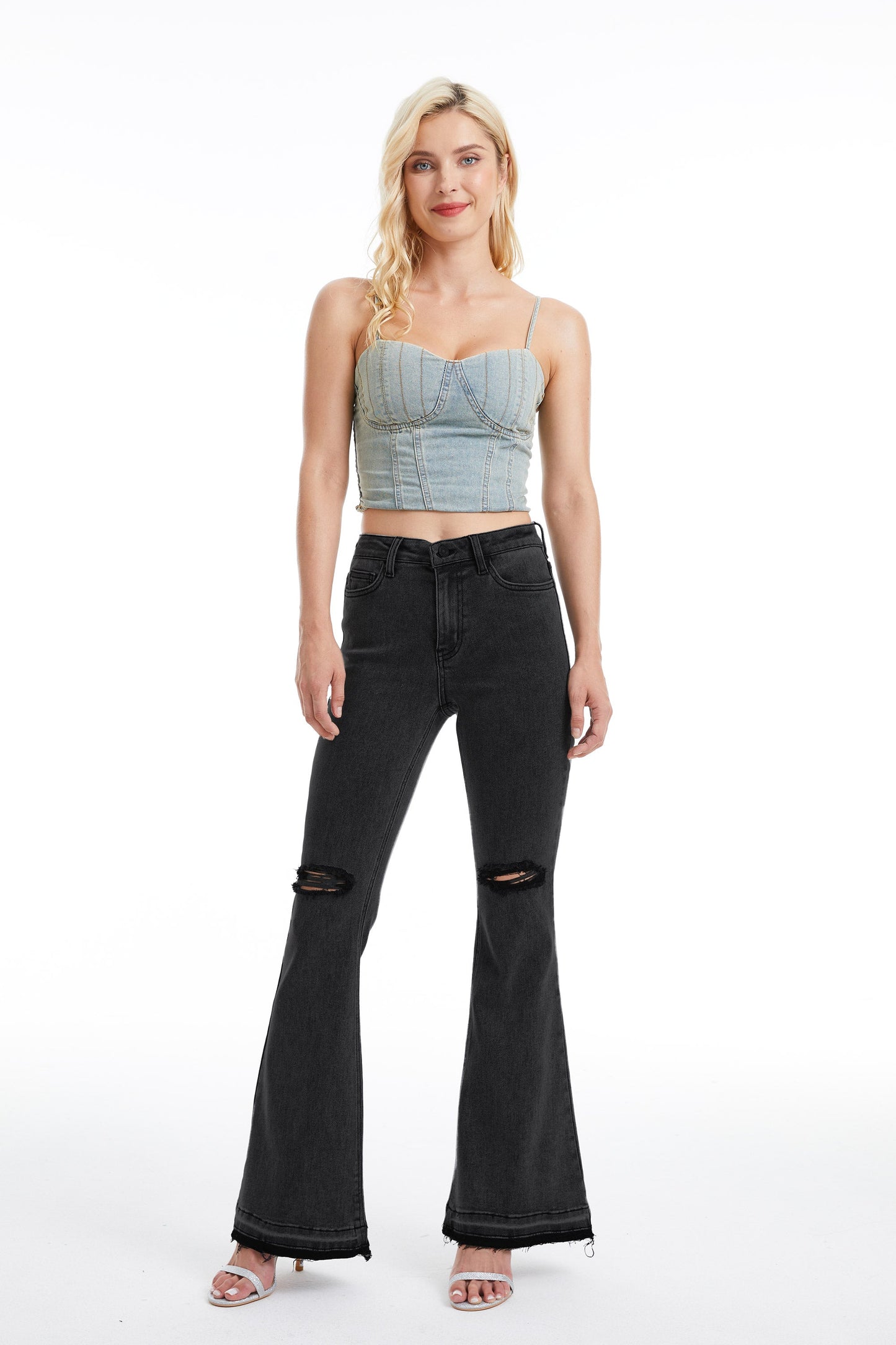 LAUREN HIGH RISE FLARE JEANS WITH RAW HEM BYF1129 (BYHE055) BLACK