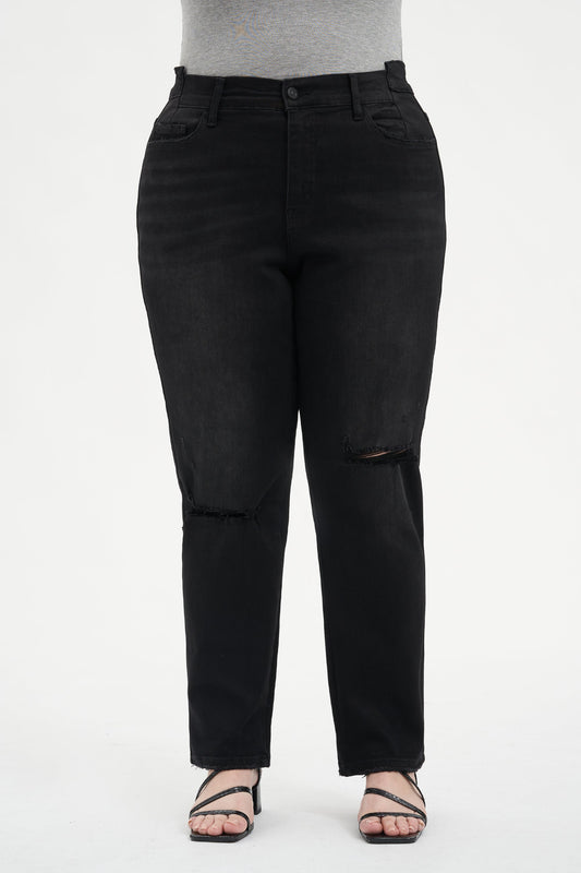 HIGH RISE CROPPED STRAIGHT JEANS BYT5164-P (BY4401A) BLACK PLUS SIZE