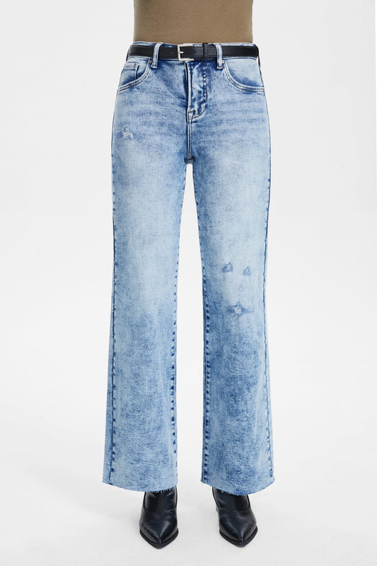 HIGH RISE WIDE LEG JEANS WITH RAW HEM BYW8124 SNOWDREAMS