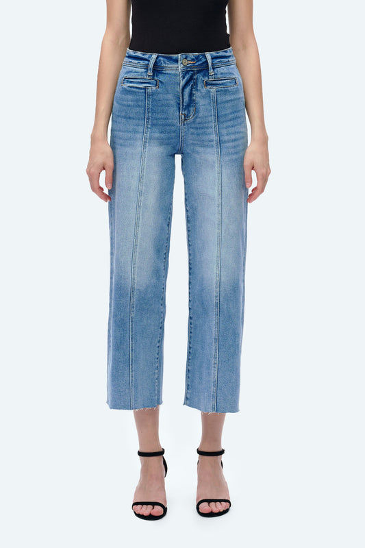HIGH RISE WIDE LEG JEANS WITH RAW HEM BYW8116 ICE BLUE
