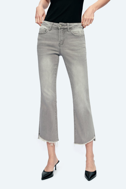 HIGH RISE STRAIGHT ANKLE JEANS WITH RAW EDGE BYT5154 GRAY