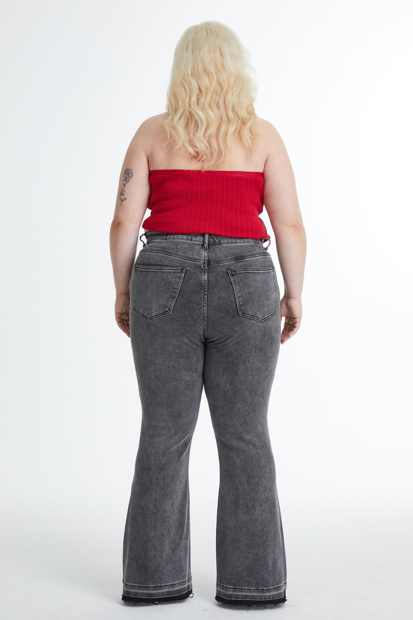 LAUREN HIGH RISE FLARE JEANS WITH RAW HEM BYF1129-P (BYHE055-P) HEATHER GRAY PLUS SIZE