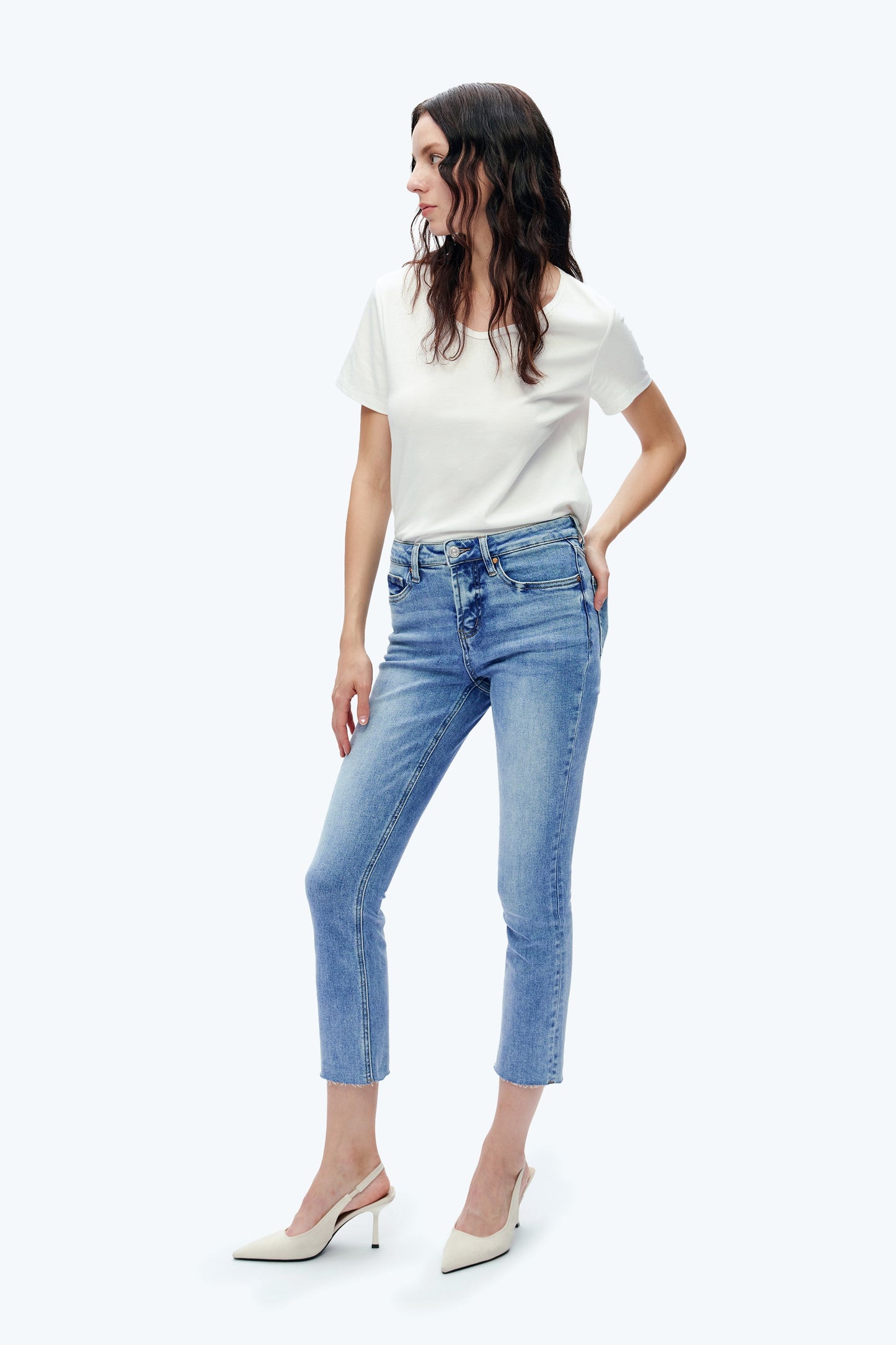 MID RISE SKINNY JEANS ANKLE RAW HEM BYS2126 (BYHE084) LONELY