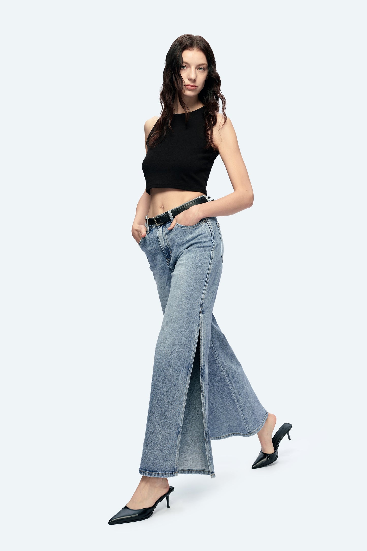 HIGH RISE WIDE LEG JEANS WITH SLIT BYW8037 SUMMER