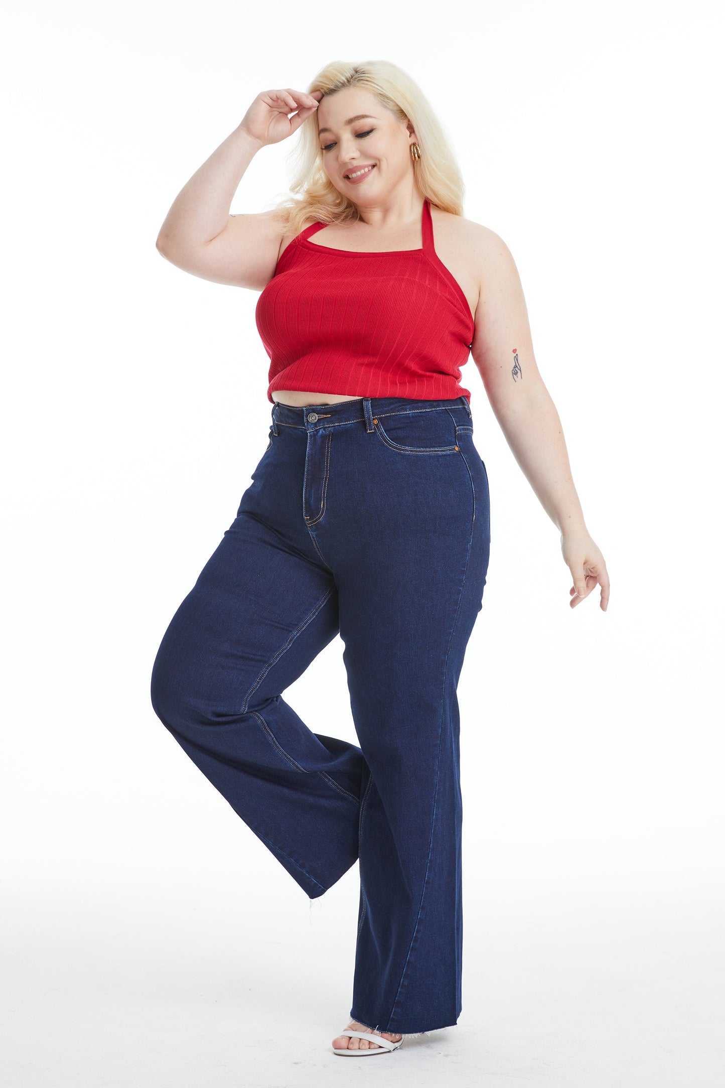 BETH HIGH RISE WIDE LEG JEANS BYW8052-P DEEP WATER PLUS SIZE
