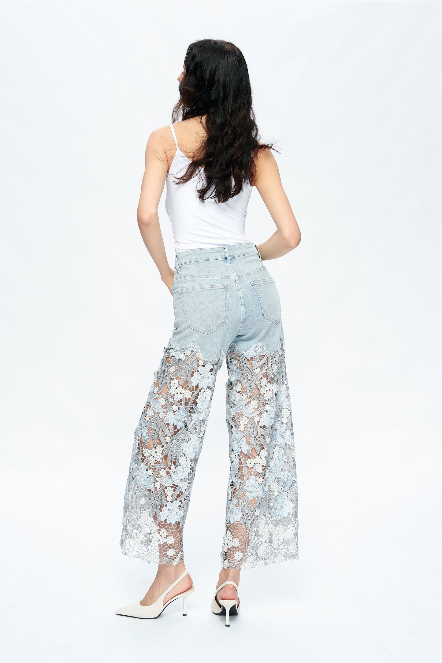 HIGH RISE LACE PANTS WITH RHINESTONE BYW8090 LESLEY BLUE