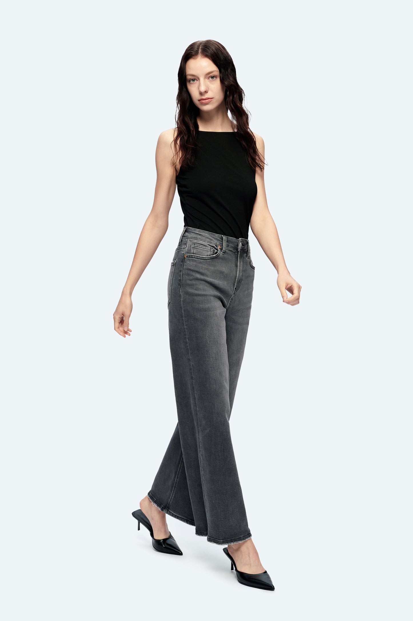 JUDY HIGH RISE WIDE LEG JEANS BYW8143 (BYHE168) CHARCOAL