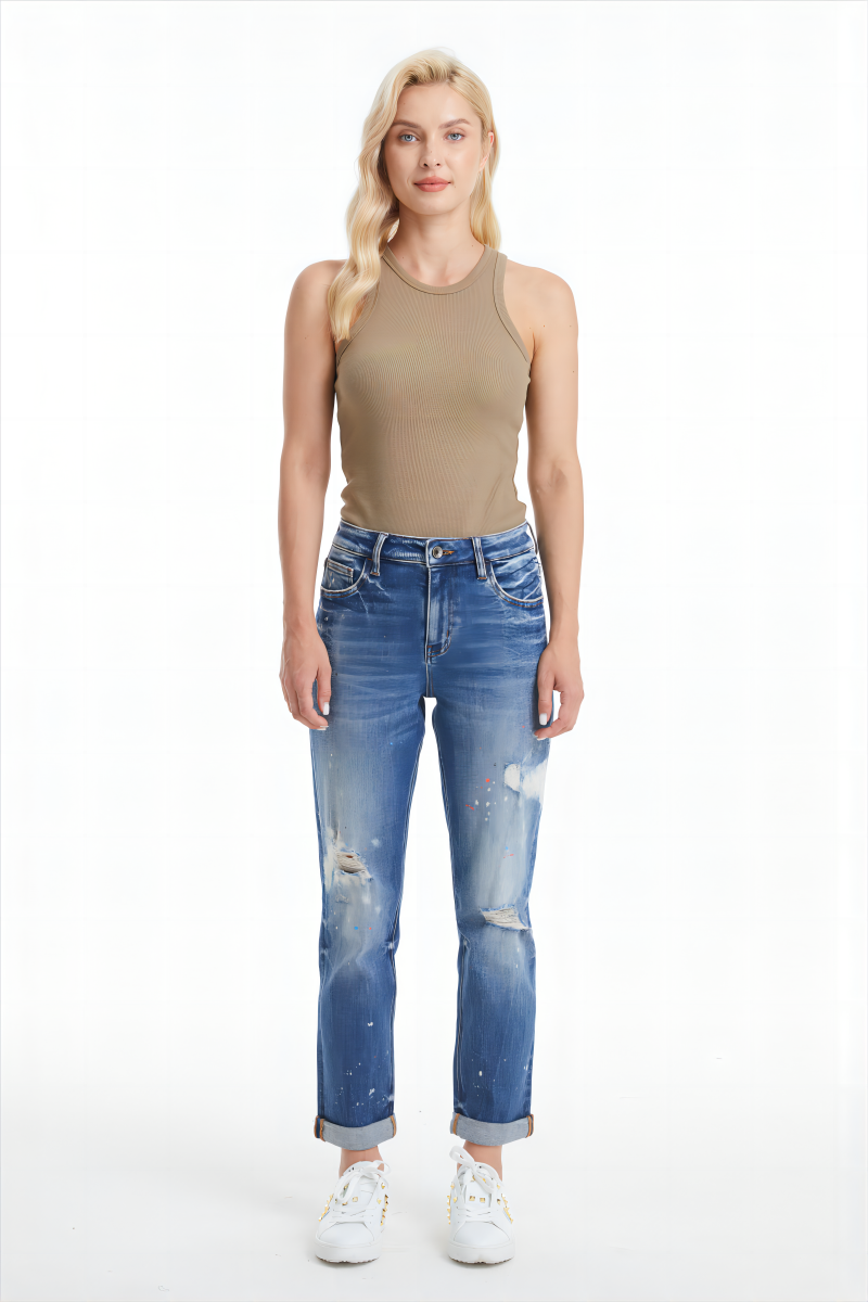 HIGH RISE PAINTED MOM JEANS BYM3054 MASCARA