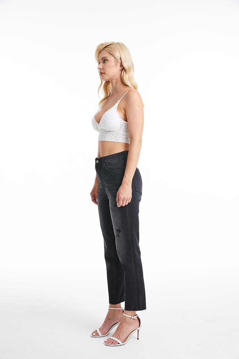 HIGH RISE STRAIGHT CROP JEANS BYM3013 BLACK ROCK