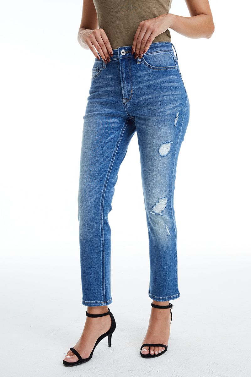 HIGH RISE GRINDED MOM JEANS BYM3059 BLUELOVER