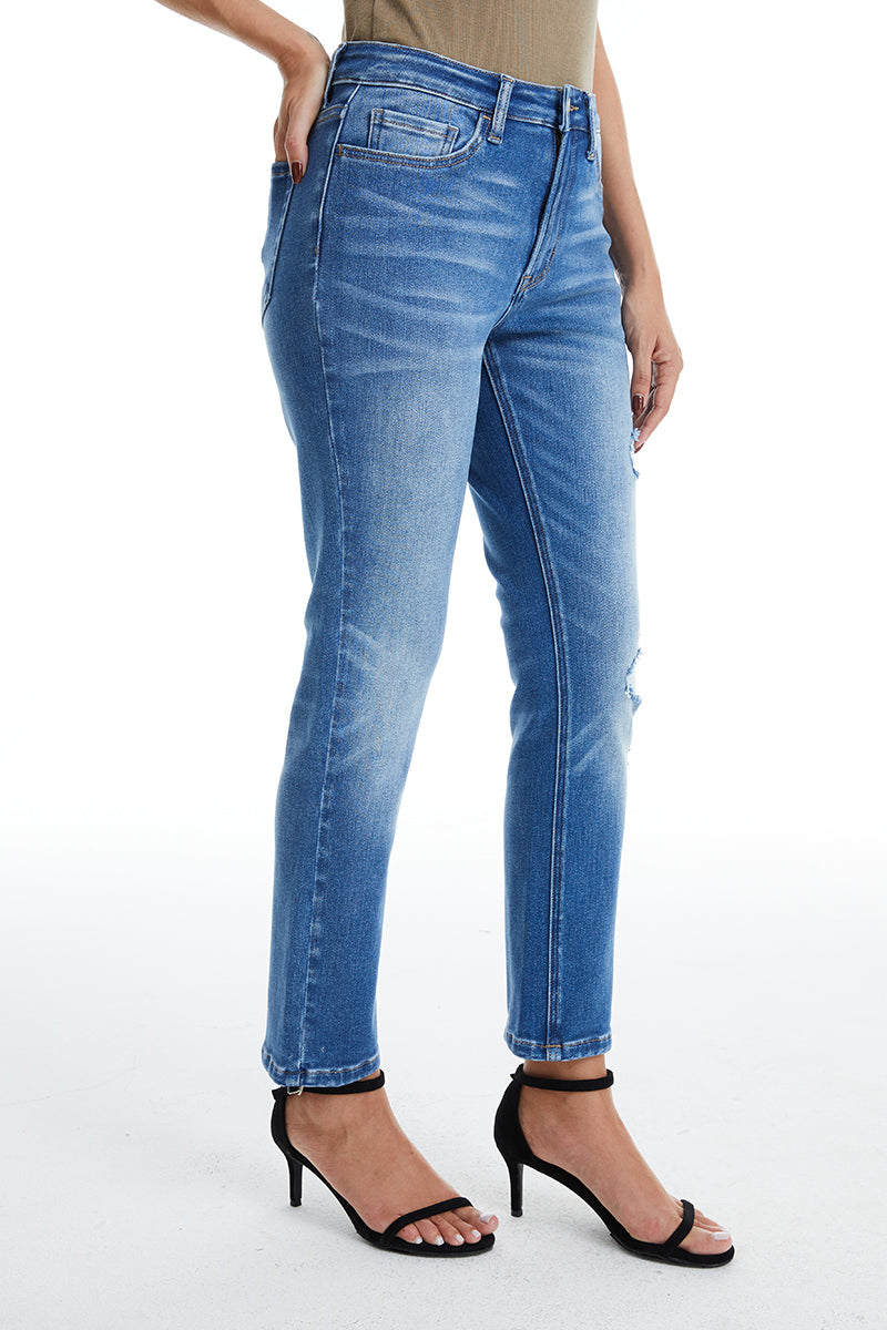 HIGH RISE GRINDED MOM JEANS BYM3059 BLUELOVER