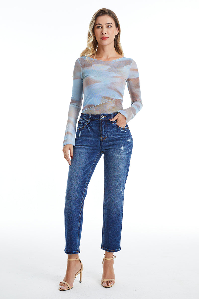 HIGH RISE LOOSE TAPERED MOM JEANS BYM3055 BLUEBELL