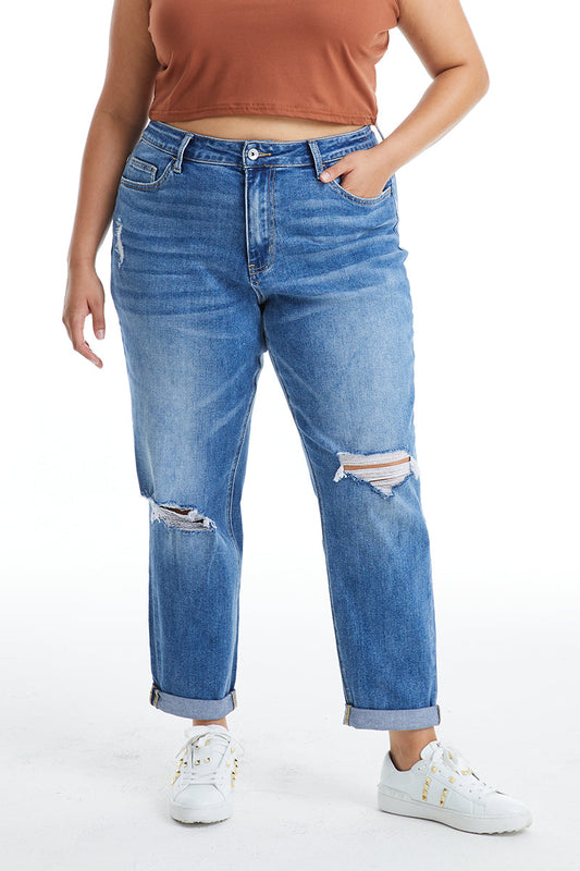 HIGH RISE RELAXED BOYFRIEND JEANS BYM3053-P MIDNIGHT THUNDER PLUS SIZE