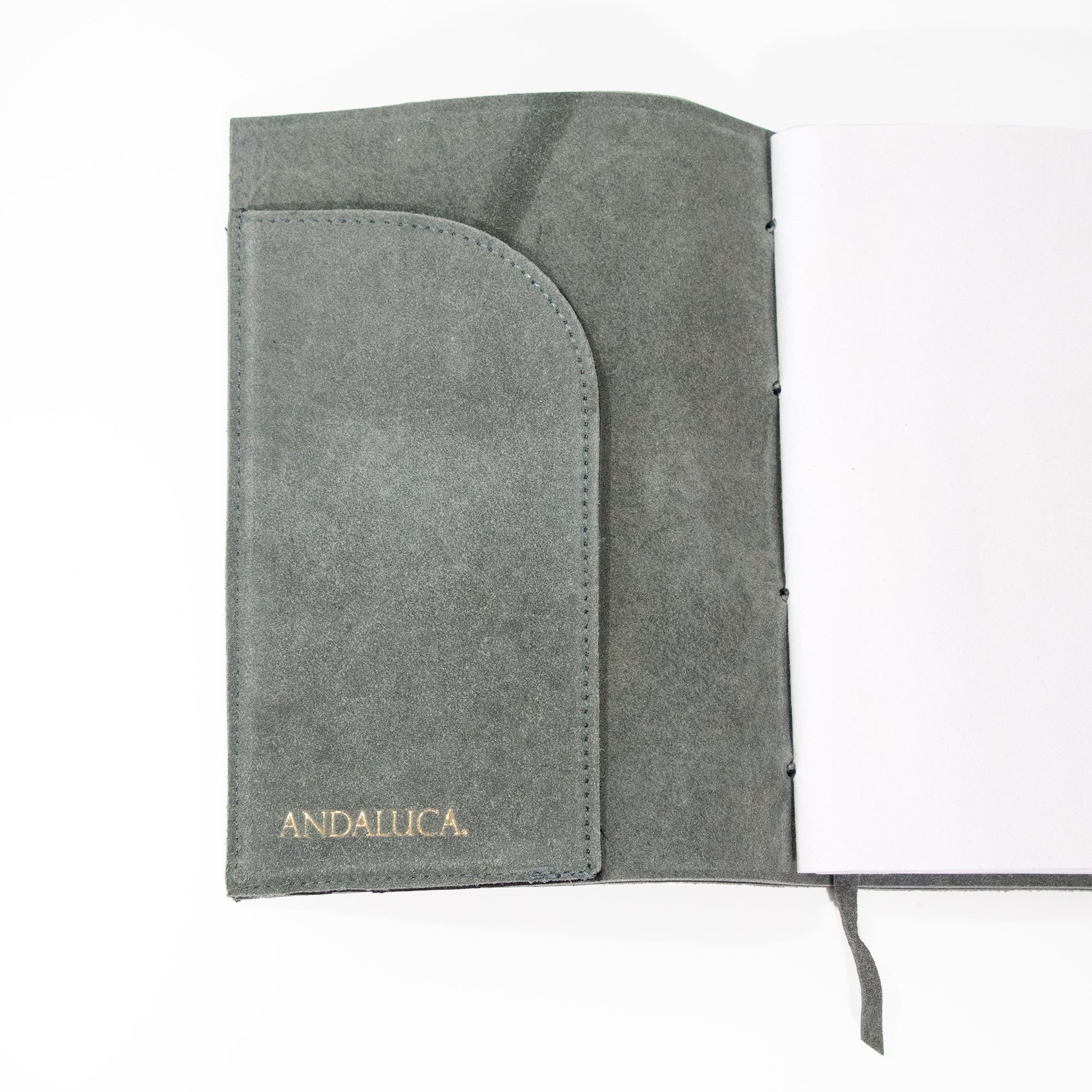 Teal Grey Suede Journal w/ Organic Cotton Paper: Large