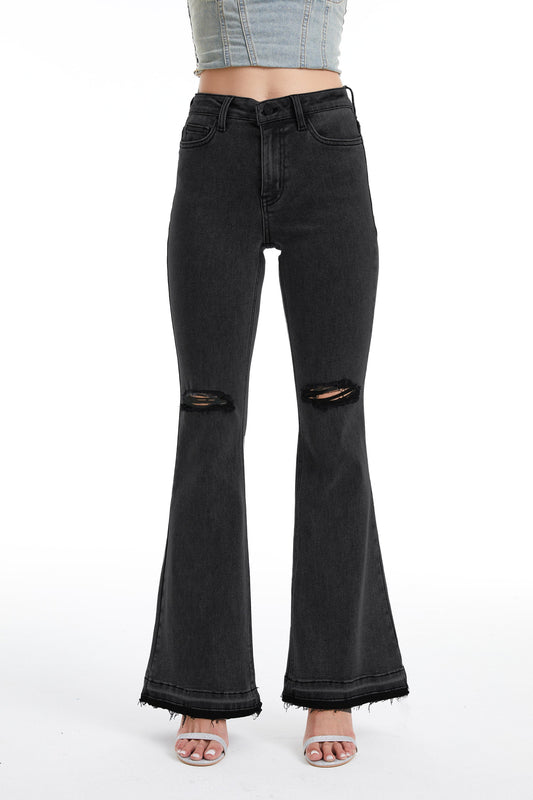 LAUREN HIGH RISE FLARE JEANS WITH RAW HEM BYF1129 (BYHE055) BLACK