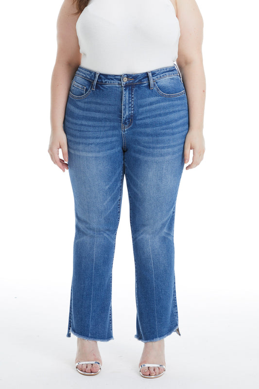 HIGH RISE STRAIGHT ANKLE JEANS WITH RAW EDGE BYT5154-P FREELOOP PLUS SIZE