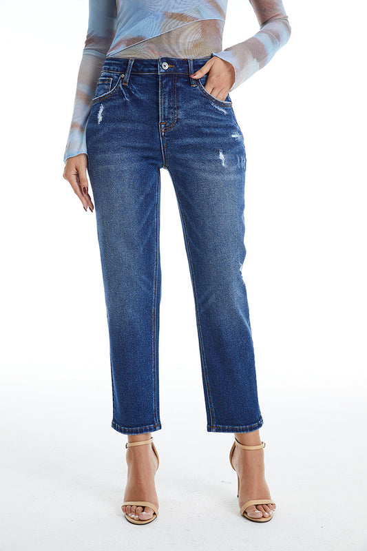 HIGH RISE LOOSE TAPERED MOM JEANS BYM3055 BLUEBELL