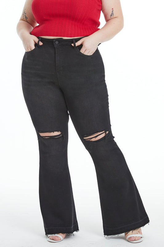 LAUREN HIGH RISE FLARE JEANS WITH RAW HEM BYF1129-P (BYHE055-P) BLACK PLUS SIZE