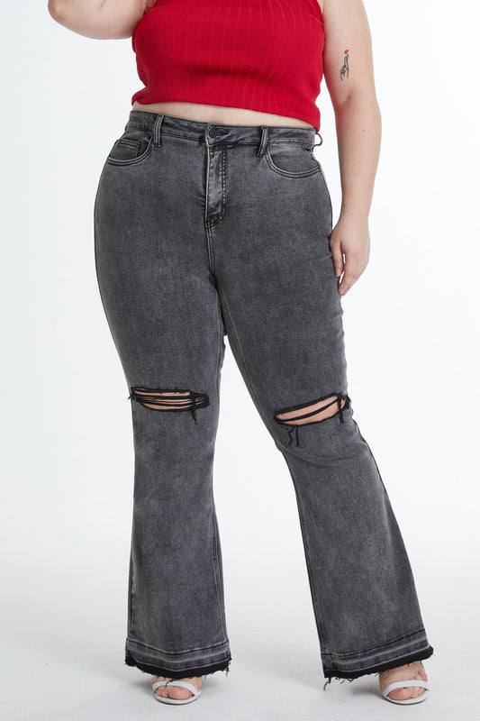 LAUREN HIGH RISE FLARE JEANS WITH RAW HEM BYF1129-P (BYHE055-P) HEATHER GRAY PLUS SIZE