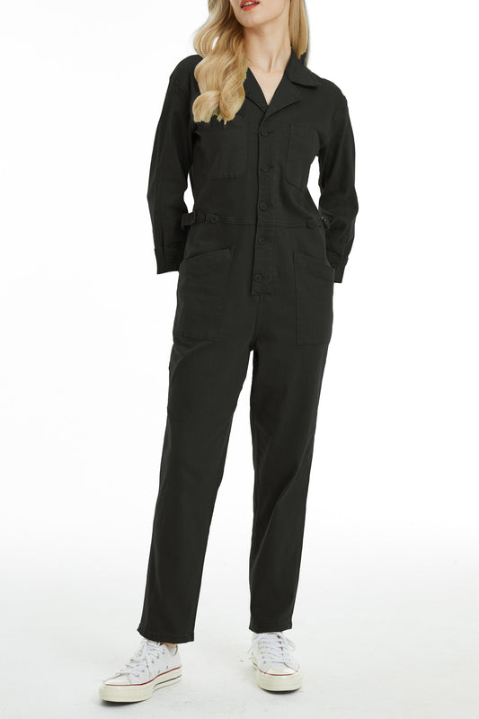 LONG SLEEVE JUMPSUIT WITH FRONT PATCH POCKETS BYRJ001 BLACK