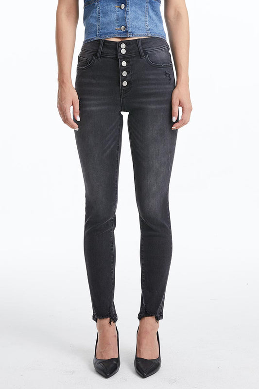 HIGH RISE BUTTON FLY SKINNY JEANS BYS2122 BLACK MELODY