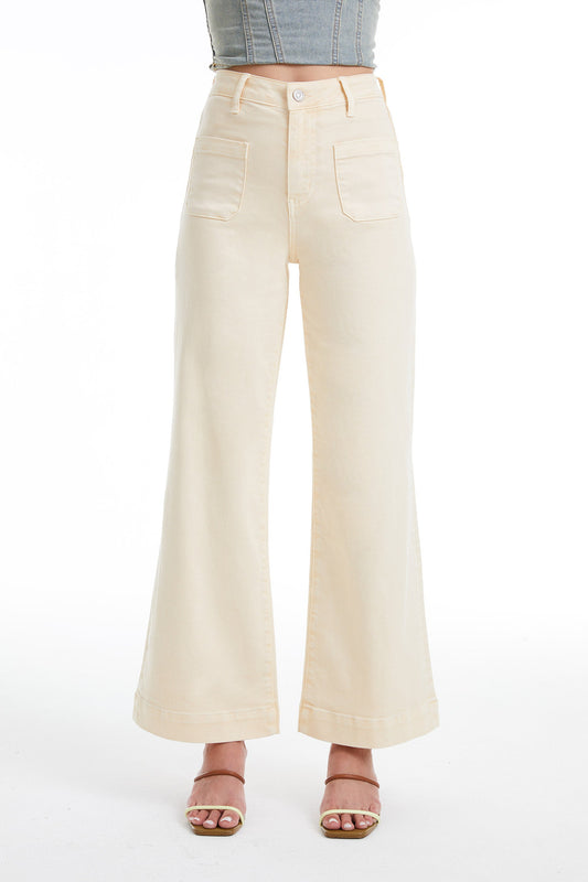 LUNA HIGH RISE WIDE LEG JEANS WITH PATCH POCKET BYW8139 (BYHE018) VANILLA CREAM