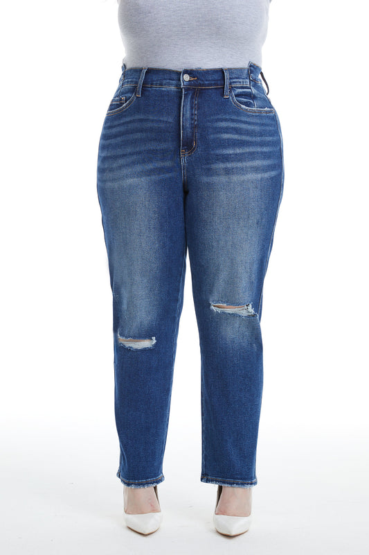 HIGH RISE CROPPED STRAIGHT JEANS BYT5164-P (BY4401A) DARK BLUE PLUS SIZE