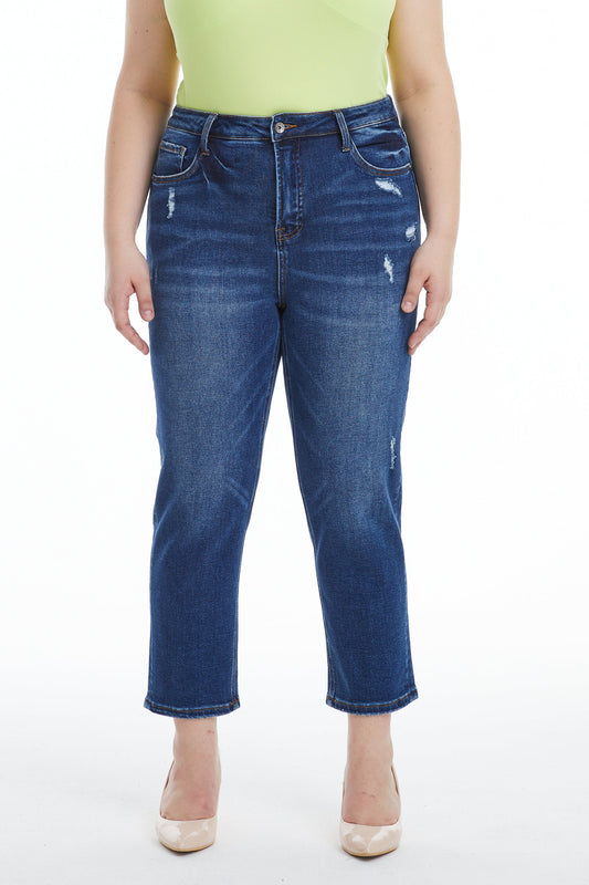 HIGH RISE LOOSE TAPERED MOM JEANS BYM3055-P BLUEBELL PLUS SIZE