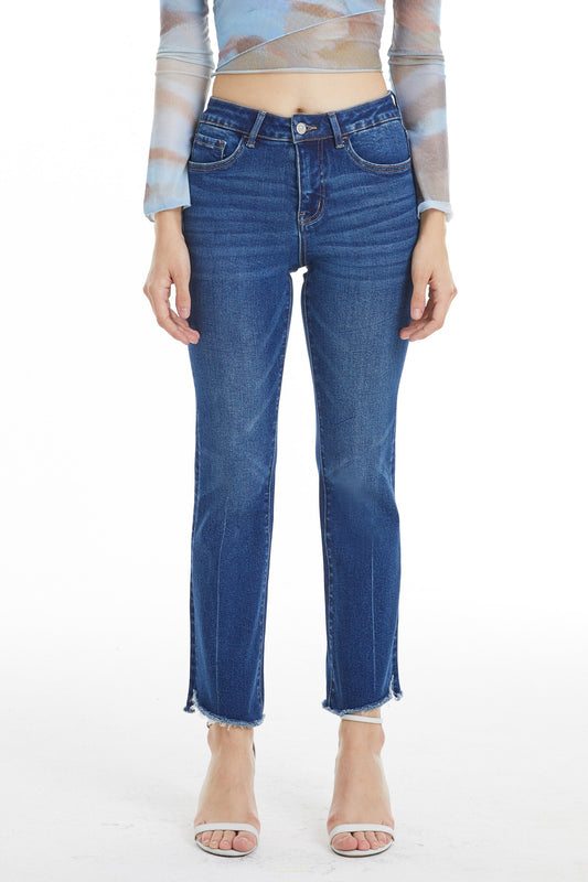 HIGH RISE STRAIGHT ANKLE JEANS WITH RAW EDGE BYT5154 DIAMONDS