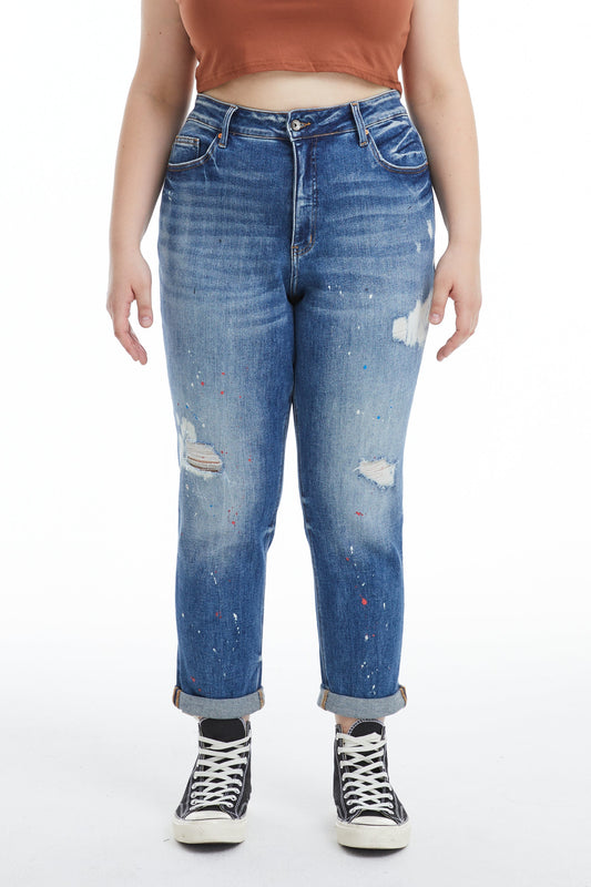 HIGH RISE PAINTED MOM JEANS BYM3054-P MASCARA PLUS SIZE