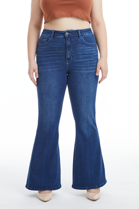HIGH RISE FLARE JEANS BYF1115-P (BYHE005-P) DARK BLUE PLUS SIZE