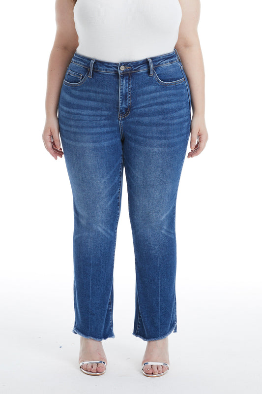 HIGH RISE STRAIGHT ANKLE JEANS WITH RAW EDGE BYT5154-P DIAMONDS PLUS SIZE