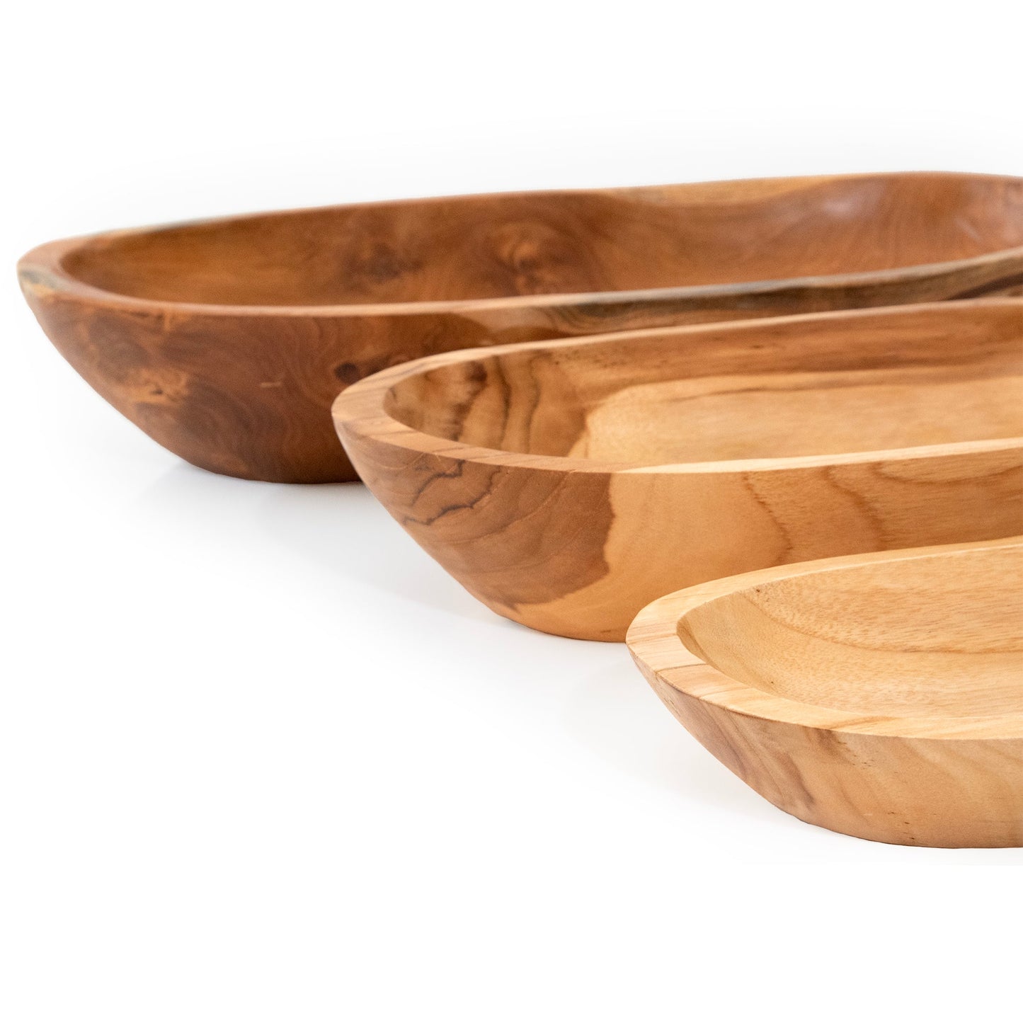 Teak Wood Oval Bowls Set of 3 closeup